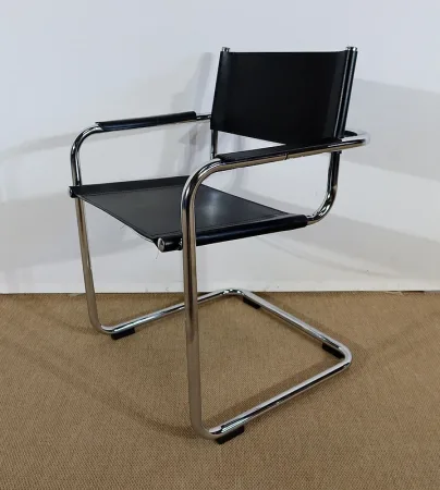 Paire de Fauteuils en Cuir et Métal Chromé, d’après M. Breuer – 1970