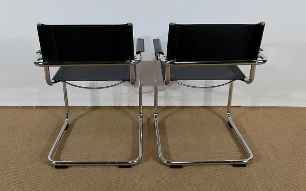 Paire de Fauteuils en Cuir et Métal Chromé, d’après M. Breuer – 1970