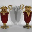 Paire de Cassolettes en Céramique et Métal Doré, style Louis XVI - XXe