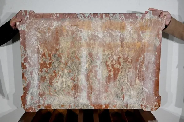 Table à Gibier en Noyer massif et Marbre Incarnat Turquin, goût Louis XIII- Début XXe
