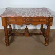 Table à Gibier en Noyer massif et Marbre Incarnat Turquin, goût Louis XIII- Début XXe