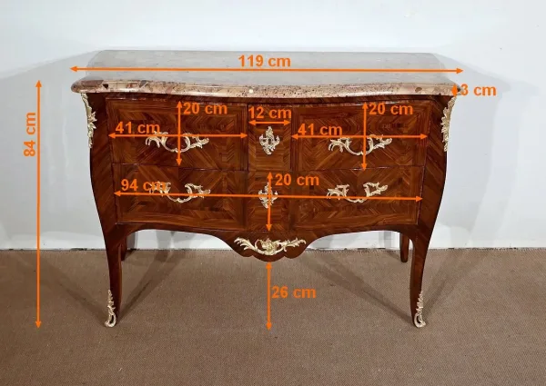 Commode Sauteuse en Bois Précieux, estampillée P. Migeon, époque Louis XV – 1ère partie du XVIIIe