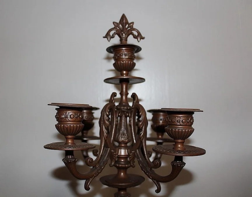 Paire de Chandeliers en Régule et Marbre - Début XXe