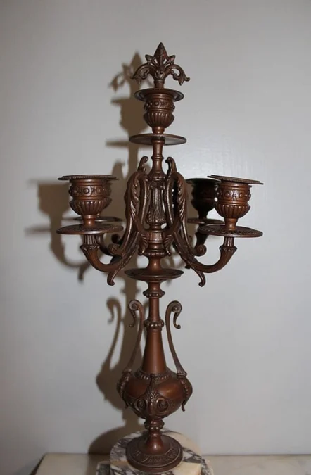 Paire de Chandeliers en Régule et Marbre - Début XXe