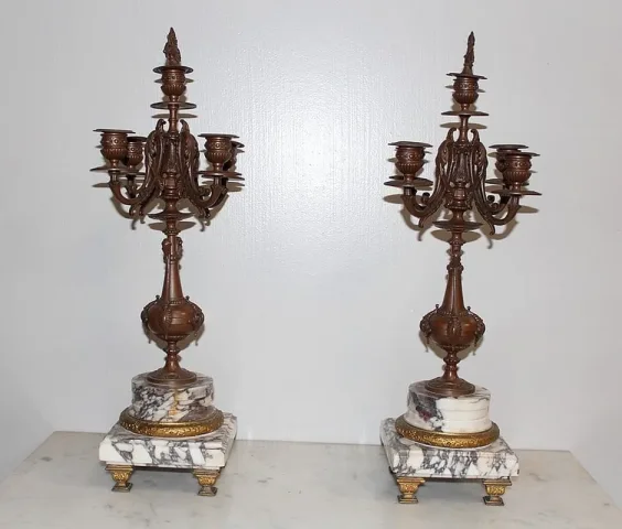 Paire de Chandeliers en Régule et Marbre - Début XXe
