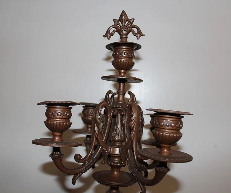 Paire de Chandeliers en Régule et Marbre - Début XXe