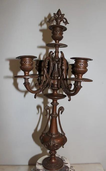 Paire de Chandeliers en Régule et Marbre - Début XXe