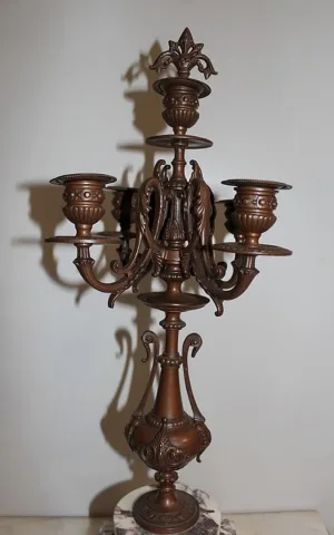 Paire de Chandeliers en Régule et Marbre - Début XXe