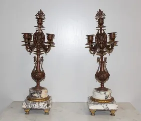 Paire de Chandeliers en Régule et Marbre - Début XXe