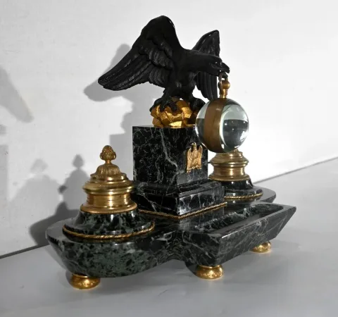 Rare Nécessaire de Bureau en Marbre et Bronze, style Empire – 2ème moitié du XIXe
