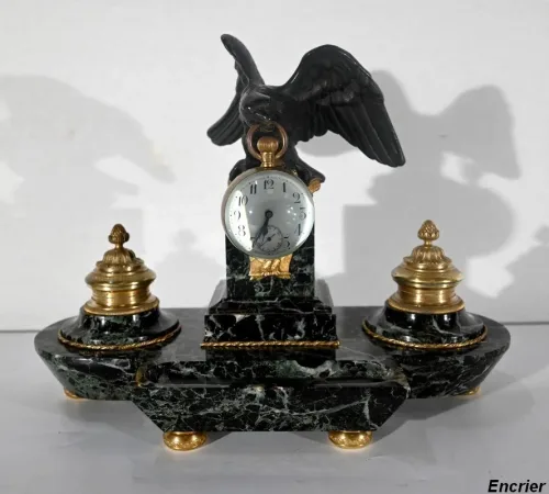 Rare Nécessaire de Bureau en Marbre et Bronze, style Empire – 2ème moitié du XIXe