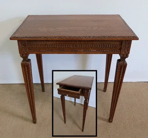 Petite Table d’appoint en Chêne massif, goût Louis XVI – 1900