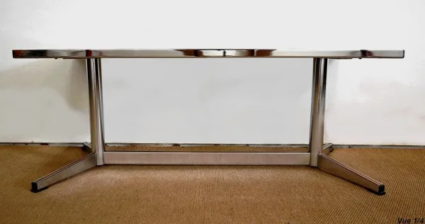 Table Basse Rectangulaire en Chrome et Émail - 1970