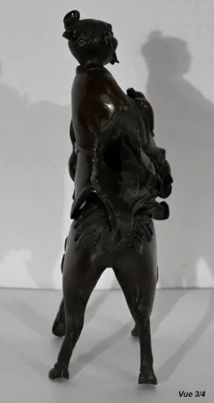 Bronze Personnage Chinois et Chien de Fao, Style asiatique - Début XXe