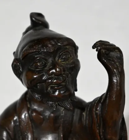 Bronze Personnage Chinois et Chien de Fao, Style asiatique - Début XXe
