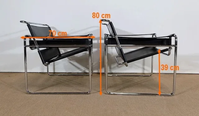 Paire d’importants Fauteuils Wassily B3 de M. Breuer – Début XXe