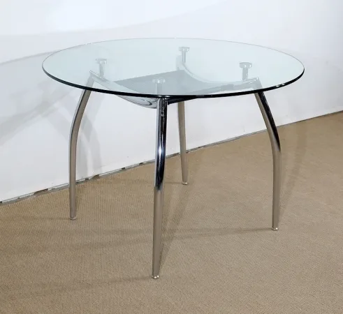Table en Métal Chromé et Verre – 1970