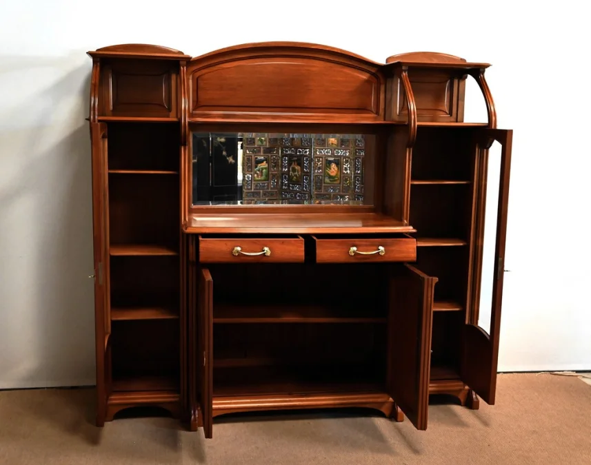 Important Buffet Vitrine en Acajou, attribué à la Maison E. Diot, Art Nouveau – 1900