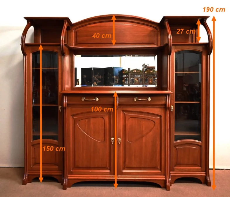 Important Buffet Vitrine en Acajou, attribué à la Maison E. Diot, Art Nouveau – 1900