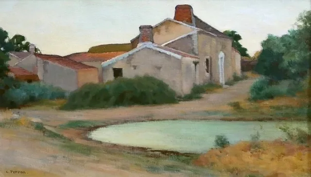 Tableau « Scène Champêtre », signé C. Perron – Début XXe