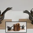 Paire de Serre-Livres, Cygnes en Métal Patiné sur Marbre – 1930 / 1940