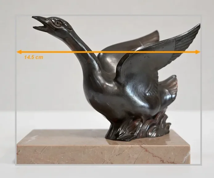 Paire de Serre-Livres, Cygnes en Métal Patiné sur Marbre – 1930 / 1940