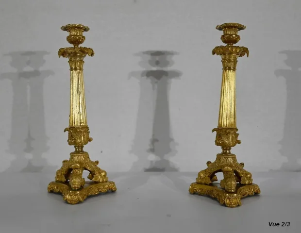 Paire de Flambeaux en Bronze, époque Restauration - Début XIXe