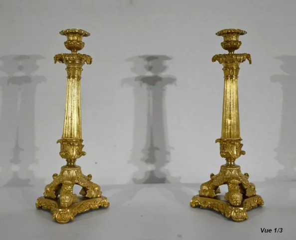 Paire de Flambeaux en Bronze, époque Restauration - Début XIXe