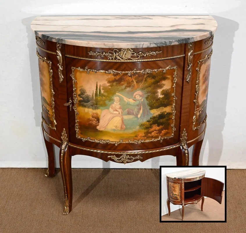 Buffet-Commode Demi-Lune en Acajou, Transition Louis XV / Louis XVI – 1ère Partie du XXe