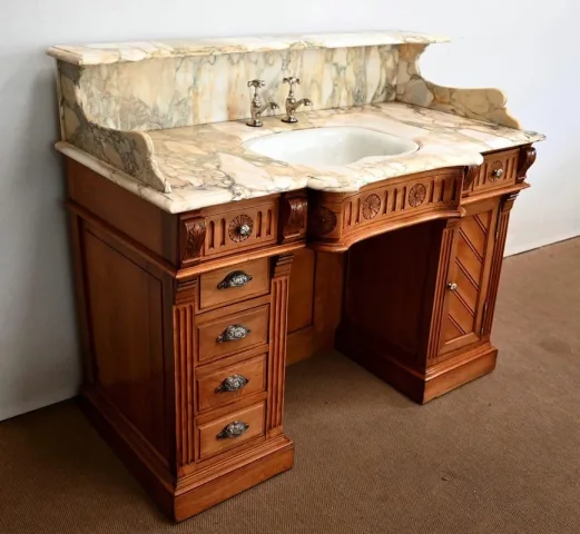 Important Meuble de Toilette / Lavabo en Merisier, « L’Hygiène Moderne Paris » – Début XXe