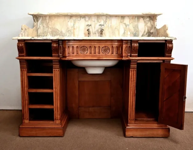 Important Meuble de Toilette / Lavabo en Merisier, « L’Hygiène Moderne Paris » – Début XXe