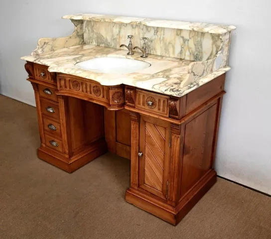 Important Meuble de Toilette / Lavabo en Merisier, « L’Hygiène Moderne Paris » – Début XXe