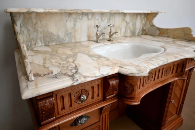 Important Meuble de Toilette / Lavabo en Merisier, « L’Hygiène Moderne Paris » – Début XXe