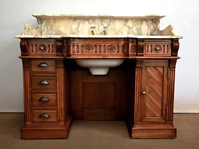 Important Meuble de Toilette / Lavabo en Merisier, « L’Hygiène Moderne Paris » – Début XXe