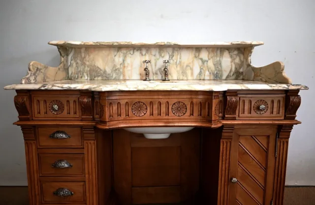 Important Meuble de Toilette / Lavabo en Merisier, « L’Hygiène Moderne Paris » – Début XXe