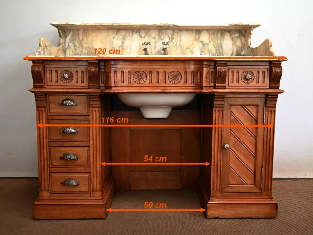 Important Meuble de Toilette / Lavabo en Merisier, « L’Hygiène Moderne Paris » – Début XXe