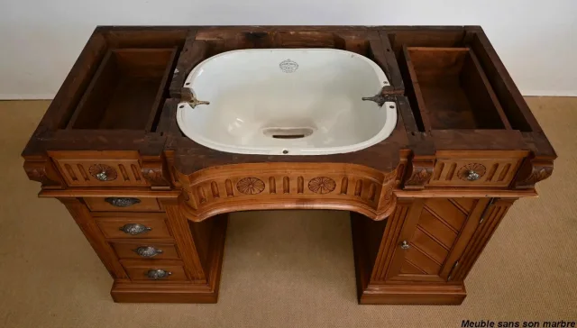 Important Meuble de Toilette / Lavabo en Merisier, « L’Hygiène Moderne Paris » – Début XXe