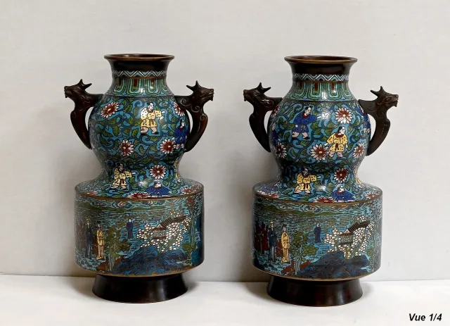Paire de Vases en Émaux Cloisonnés, Japon – 2ème Partie XIXe