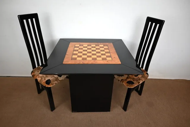 Ensemble Table de Jeux, Échiquier et Paire de Chaises Paul Michel - 1970