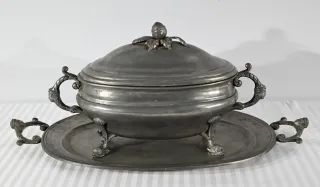 PEWTER SOUP TUREEN AND TRAY