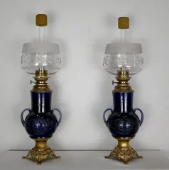 Paire de Lampe à Pétrole en Faïence – Début XXe