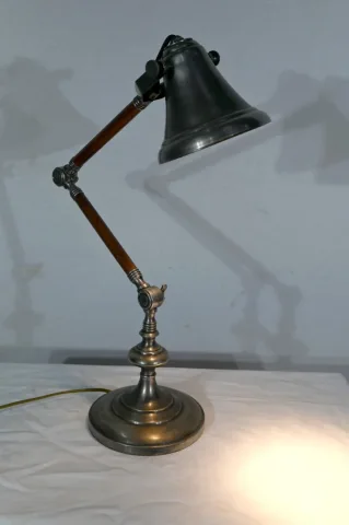 Lampe à Bras Articulé en Métal et Bois – 1920
