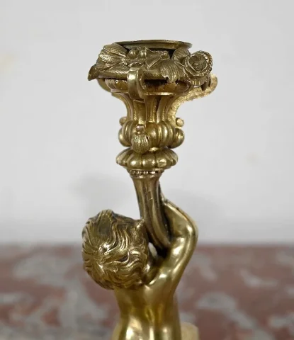 Paire de Bougeoirs en Bronze doré, époque Napoléon III – Milieu XIXe