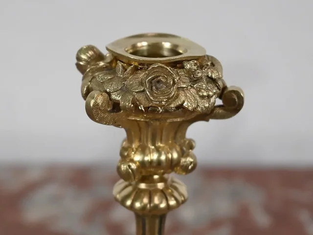 Paire de Bougeoirs en Bronze doré, époque Napoléon III – Milieu XIXe