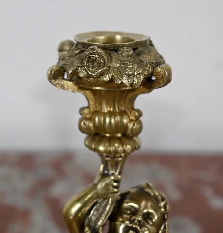 Paire de Bougeoirs en Bronze doré, époque Napoléon III – Milieu XIXe
