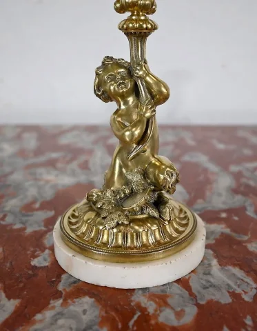 Paire de Bougeoirs en Bronze doré, époque Napoléon III – Milieu XIXe