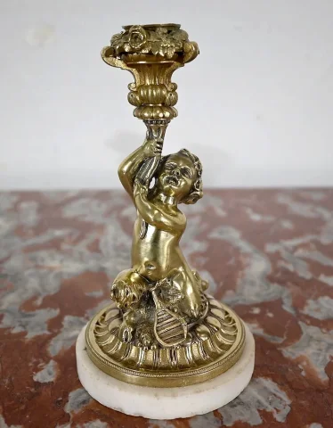 Paire de Bougeoirs en Bronze doré, époque Napoléon III – Milieu XIXe