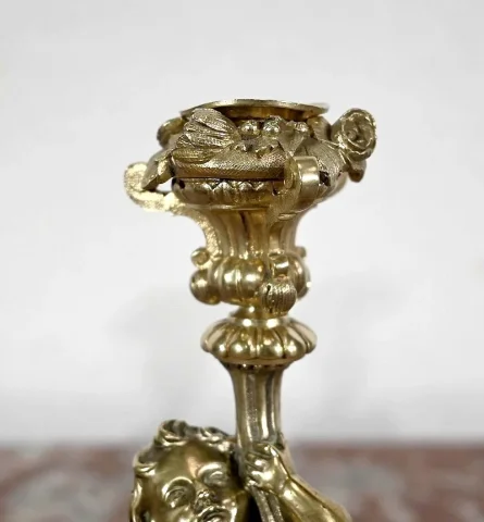 Paire de Bougeoirs en Bronze doré, époque Napoléon III – Milieu XIXe