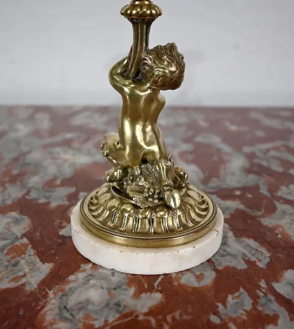 Paire de Bougeoirs en Bronze doré, époque Napoléon III – Milieu XIXe