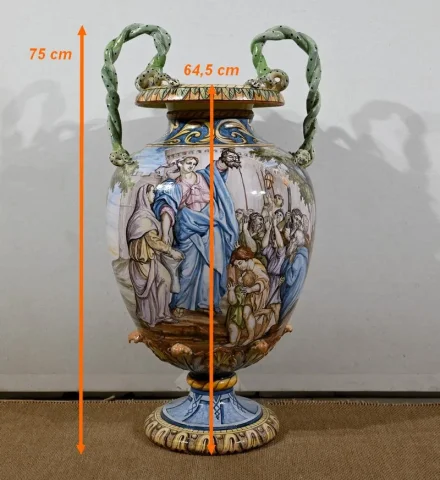 イタリア産マジョリカの花瓶とスタンド